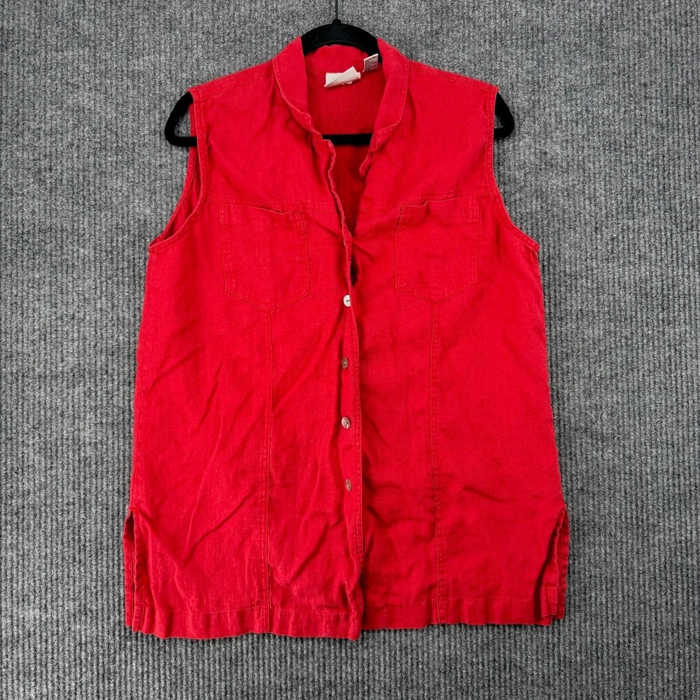 Vintage Chico's Design Lagenlook red linen sleeveless tunic button top 3 XL